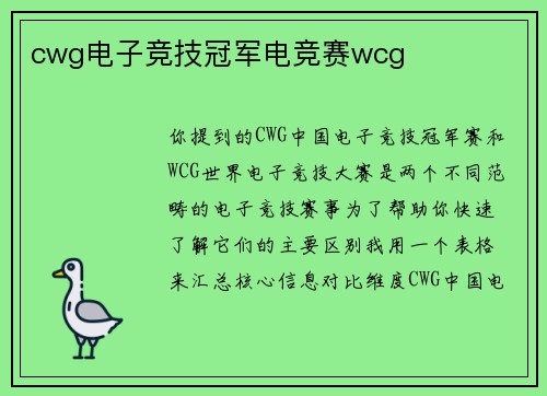 cwg电子竞技冠军电竞赛wcg